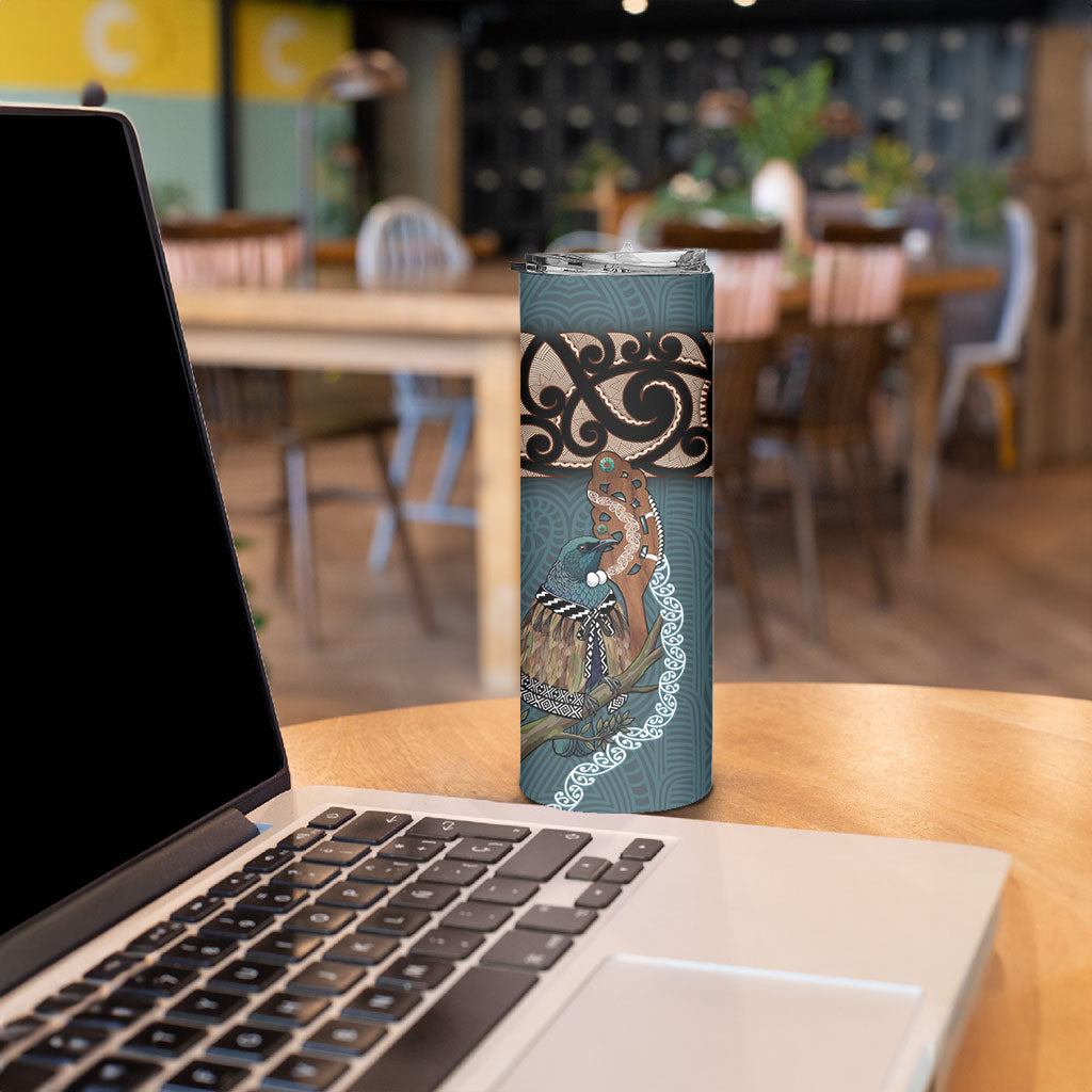 New Zealand Tui Bird Maripi Skinny Tumbler Maori Weapon Kowhaiwhai Pattern LT22 - Polynesian Pride
