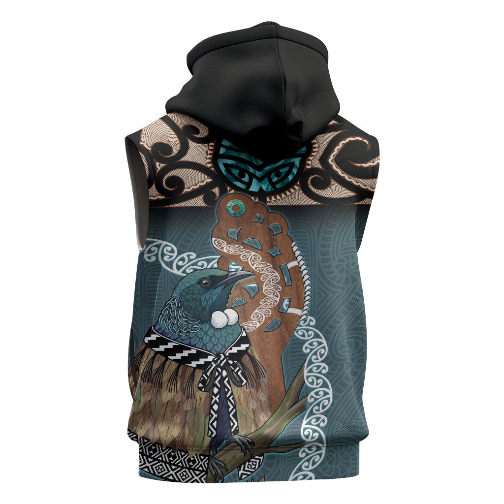 New Zealand Tui Bird Maripi Sleeveless Hoodie Maori Weapon Kowhaiwhai Pattern LT22 - Polynesian Pride