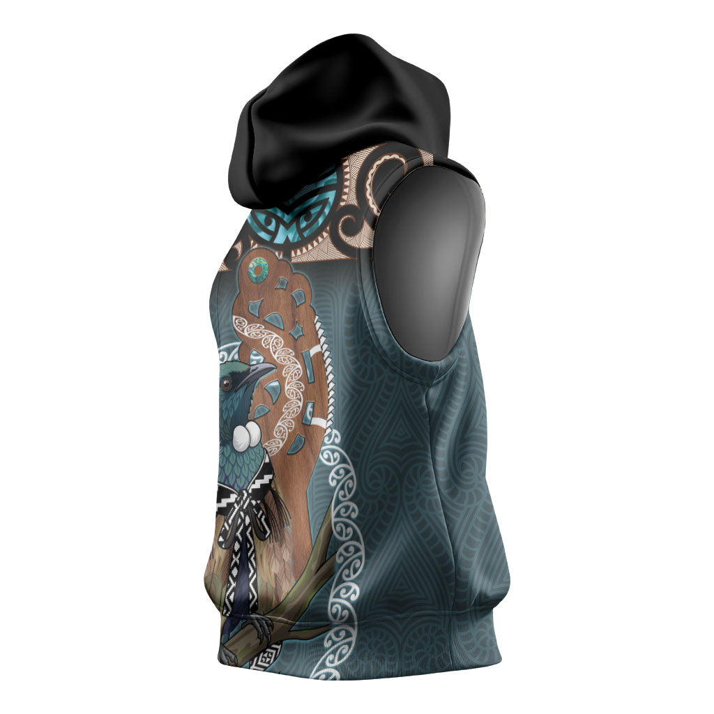 New Zealand Tui Bird Maripi Sleeveless Hoodie Maori Weapon Kowhaiwhai Pattern LT22 - Polynesian Pride