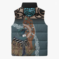 New Zealand Tui Bird Maripi Sleeveless Puffer Jacket Maori Weapon Kowhaiwhai Pattern LT22 - Polynesian Pride