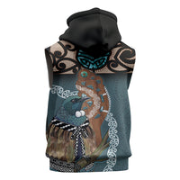 New Zealand Tui Bird Maripi Sleeveless Zip Hoodie Maori Weapon Kowhaiwhai Pattern LT22 - Polynesian Pride