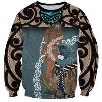 New Zealand Tui Bird Maripi Sweatshirt Maori Weapon Kowhaiwhai Pattern LT22 Unisex Slate Blue - Polynesian Pride