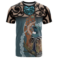 New Zealand Tui Bird Maripi T Shirt Maori Weapon Kowhaiwhai Pattern LT22 Slate Blue - Polynesian Pride
