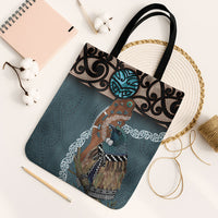 New Zealand Tui Bird Maripi Tote Bag Maori Weapon Kowhaiwhai Pattern LT22 Black Strap One Size Slate Blue - Polynesian Pride