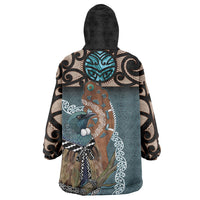 New Zealand Tui Bird Maripi Wearable Blanket Hoodie Maori Weapon Kowhaiwhai Pattern LT22 - Polynesian Pride