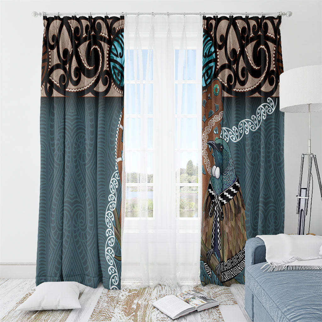 New Zealand Tui Bird Maripi Window Curtain Maori Weapon Kowhaiwhai Pattern LT22 - Polynesian Pride