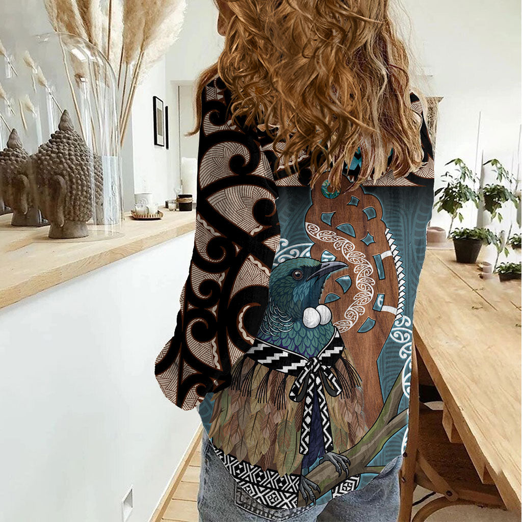 New Zealand Tui Bird Maripi Women Casual Shirt Maori Weapon Kowhaiwhai Pattern LT22 - Polynesian Pride