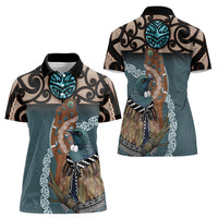 New Zealand Tui Bird Maripi Women Polo Shirt Maori Weapon Kowhaiwhai Pattern LT22 - Polynesian Pride