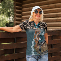 New Zealand Tui Bird Maripi Women Polo Shirt Maori Weapon Kowhaiwhai Pattern LT22 - Polynesian Pride
