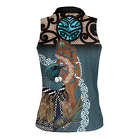 New Zealand Tui Bird Maripi Women Sleeveless Polo Shirt Maori Weapon Kowhaiwhai Pattern LT22 - Polynesian Pride