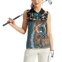 New Zealand Tui Bird Maripi Women Sleeveless Polo Shirt Maori Weapon Kowhaiwhai Pattern LT22 - Polynesian Pride