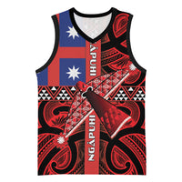 Aotearoa Iwi Ngapuhi Basketball Jersey Tuhoronuku Kite United Tribes Flag Maori Pattern LT22 Unisex Red - Polynesian Pride