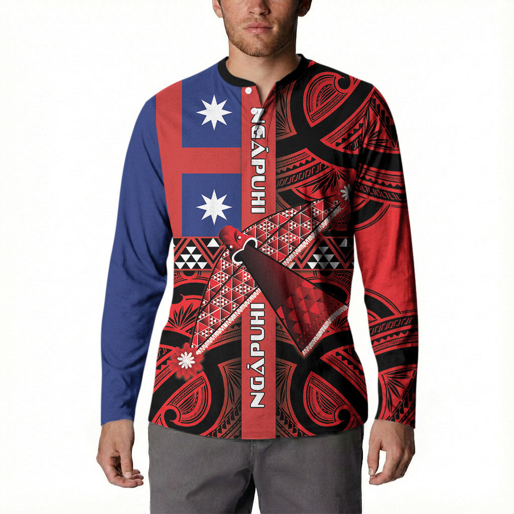 Aotearoa Iwi Ngapuhi Button Sweatshirt Tuhoronuku Kite United Tribes Flag Maori Pattern LT22 - Polynesian Pride