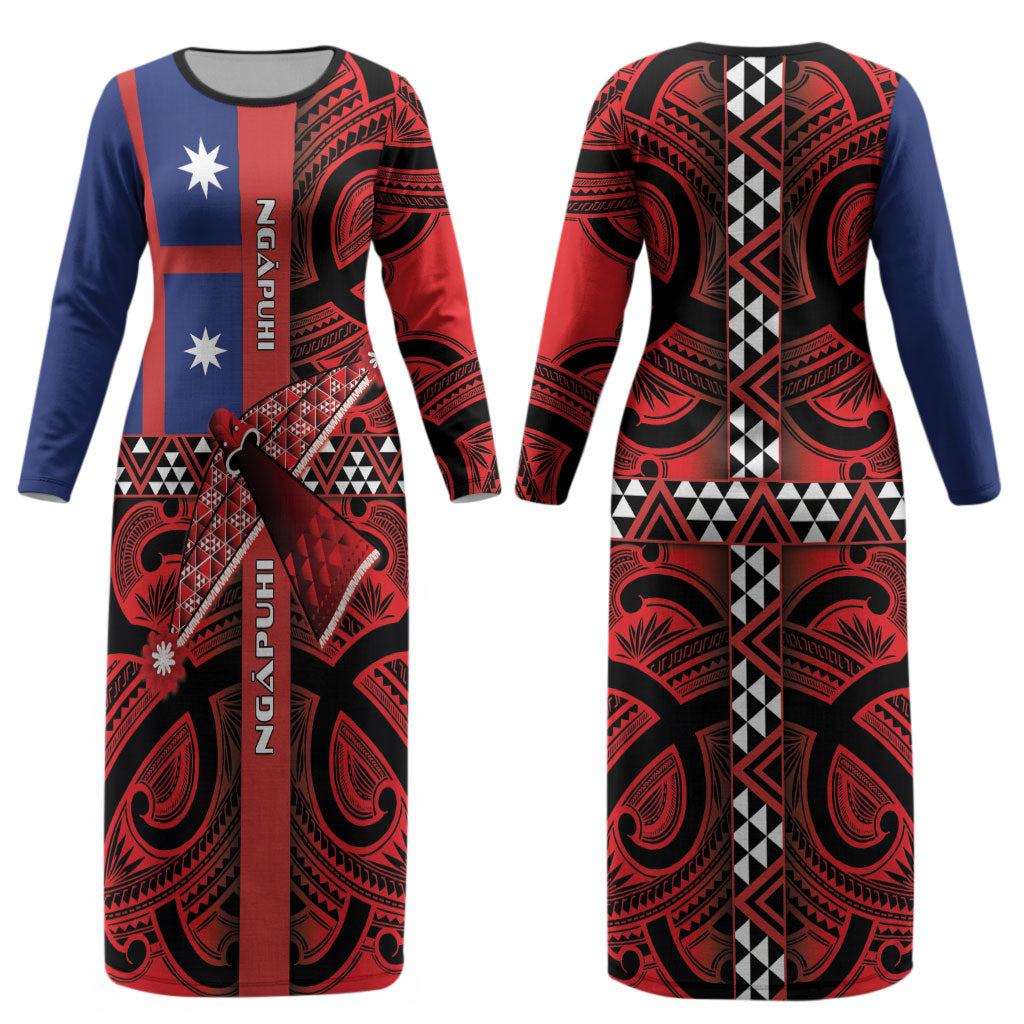 Aotearoa Iwi Ngapuhi Couples Matching Long Sleeve Bodycon Dress and Long Sleeve Button Shirt Tuhoronuku Kite United Tribes Flag Maori Pattern LT22 - Polynesian Pride