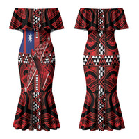 Aotearoa Iwi Ngapuhi Couples Matching Mermaid Dress and Long Sleeve Button Shirt Tuhoronuku Kite United Tribes Flag Maori Pattern LT22 - Polynesian Pride