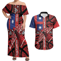 Aotearoa Iwi Ngapuhi Couples Matching Off Shoulder Maxi Dress and Hawaiian Shirt Tuhoronuku Kite United Tribes Flag Maori Pattern LT22 Red - Polynesian Pride