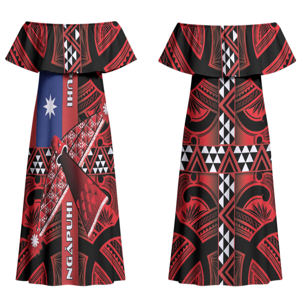 Aotearoa Iwi Ngapuhi Couples Matching Off Shoulder Maxi Dress and Hawaiian Shirt Tuhoronuku Kite United Tribes Flag Maori Pattern LT22 - Polynesian Pride