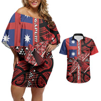 Aotearoa Iwi Ngapuhi Couples Matching Off Shoulder Short Dress and Hawaiian Shirt Tuhoronuku Kite United Tribes Flag Maori Pattern LT22 Red - Polynesian Pride