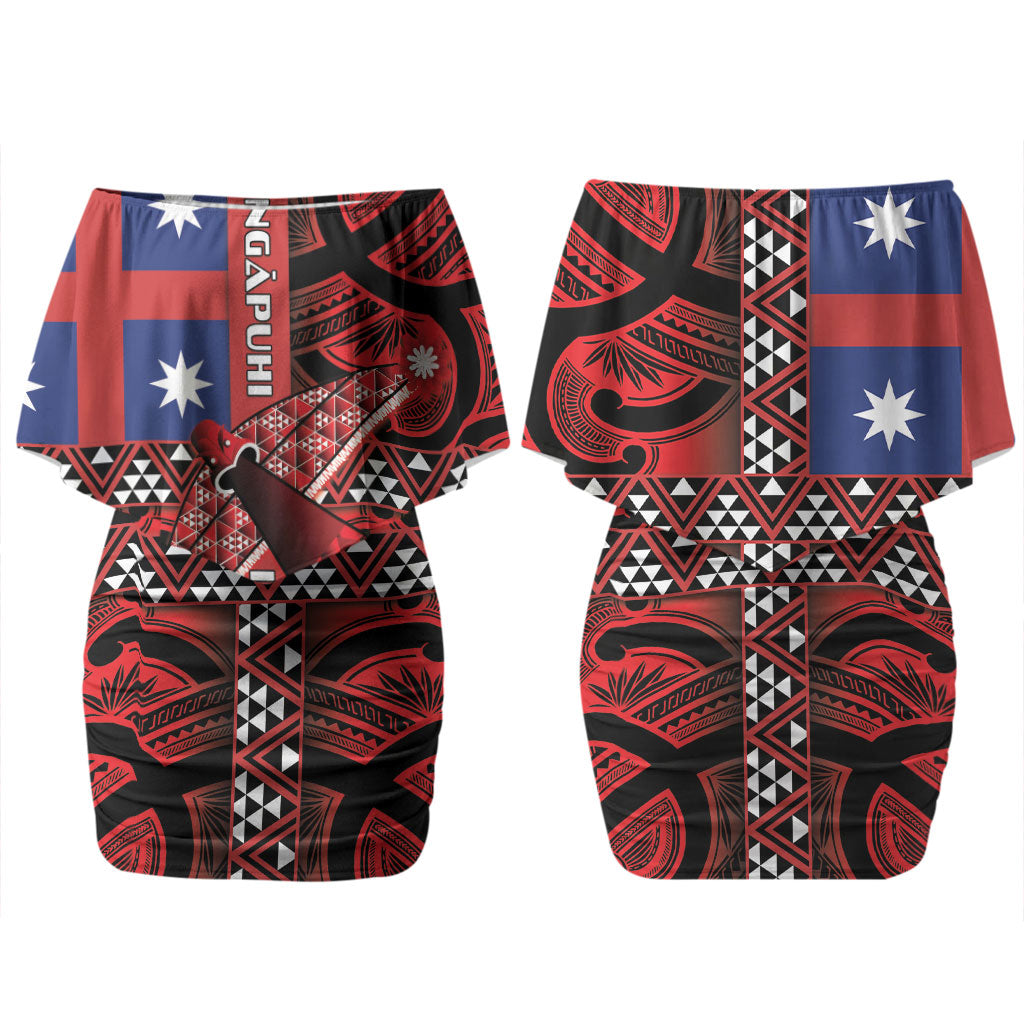 Aotearoa Iwi Ngapuhi Couples Matching Off Shoulder Short Dress and Long Sleeve Button Shirt Tuhoronuku Kite United Tribes Flag Maori Pattern LT22 - Polynesian Pride