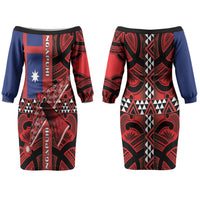 Aotearoa Iwi Ngapuhi Couples Matching Off The Shoulder Long Sleeve Dress and Hawaiian Shirt Tuhoronuku Kite United Tribes Flag Maori Pattern LT22 - Polynesian Pride