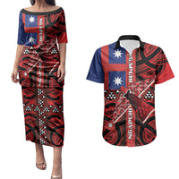 Aotearoa Iwi Ngapuhi Couples Matching Puletasi and Hawaiian Shirt Tuhoronuku Kite United Tribes Flag Maori Pattern LT22 Red - Polynesian Pride