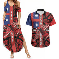 Aotearoa Iwi Ngapuhi Couples Matching Summer Maxi Dress and Hawaiian Shirt Tuhoronuku Kite United Tribes Flag Maori Pattern LT22 Red - Polynesian Pride