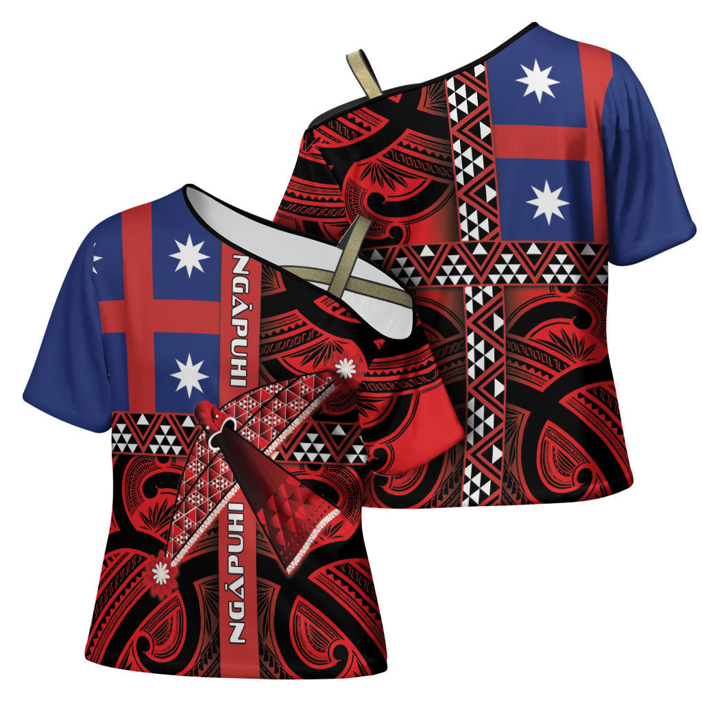 Aotearoa Iwi Ngapuhi Cross Shoulder Shirt Tuhoronuku Kite United Tribes Flag Maori Pattern LT22 - Polynesian Pride