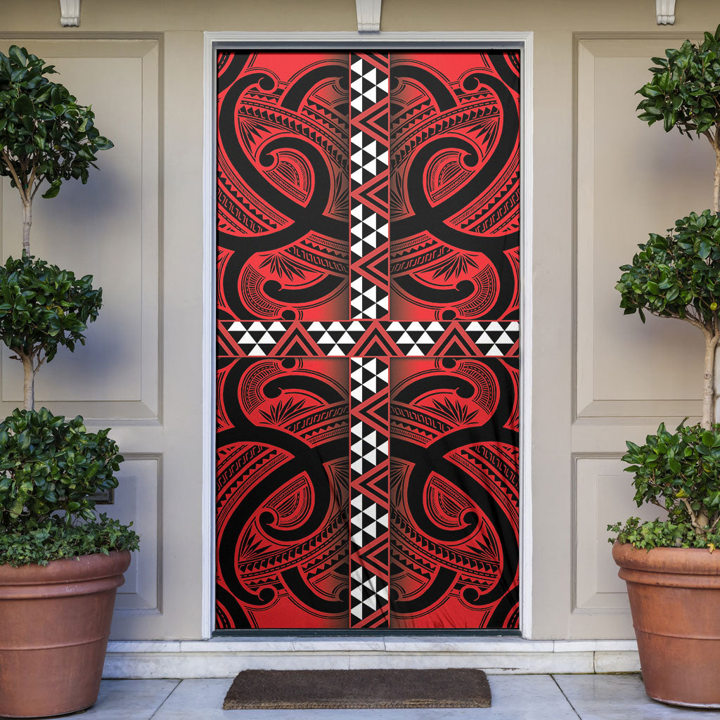 Aotearoa Iwi Ngapuhi Door Cover Tuhoronuku Kite United Tribes Flag Maori Pattern LT22 Red - Polynesian Pride