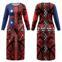 Aotearoa Iwi Ngapuhi Family Matching Long Sleeve Bodycon Dress and Hawaiian Shirt Tuhoronuku Kite United Tribes Flag Maori Pattern LT22 Mom's Dress Red - Polynesian Pride