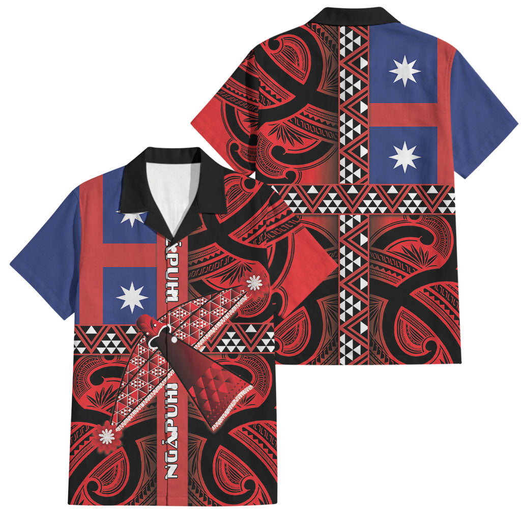 Aotearoa Iwi Ngapuhi Family Matching Off The Shoulder Long Sleeve Dress and Hawaiian Shirt Tuhoronuku Kite United Tribes Flag Maori Pattern LT22 Dad's Shirt - Short Sleeve Red - Polynesian Pride
