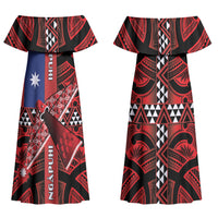Aotearoa Iwi Ngapuhi Family Matching Off Shoulder Maxi Dress and Hawaiian Shirt Tuhoronuku Kite United Tribes Flag Maori Pattern LT22 Mom's Dress Red - Polynesian Pride