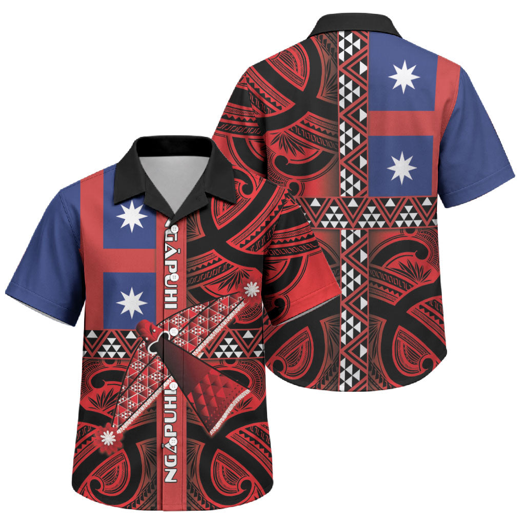 Aotearoa Iwi Ngapuhi Family Matching Off Shoulder Maxi Dress and Hawaiian Shirt Tuhoronuku Kite United Tribes Flag Maori Pattern LT22 Son's Shirt Red - Polynesian Pride