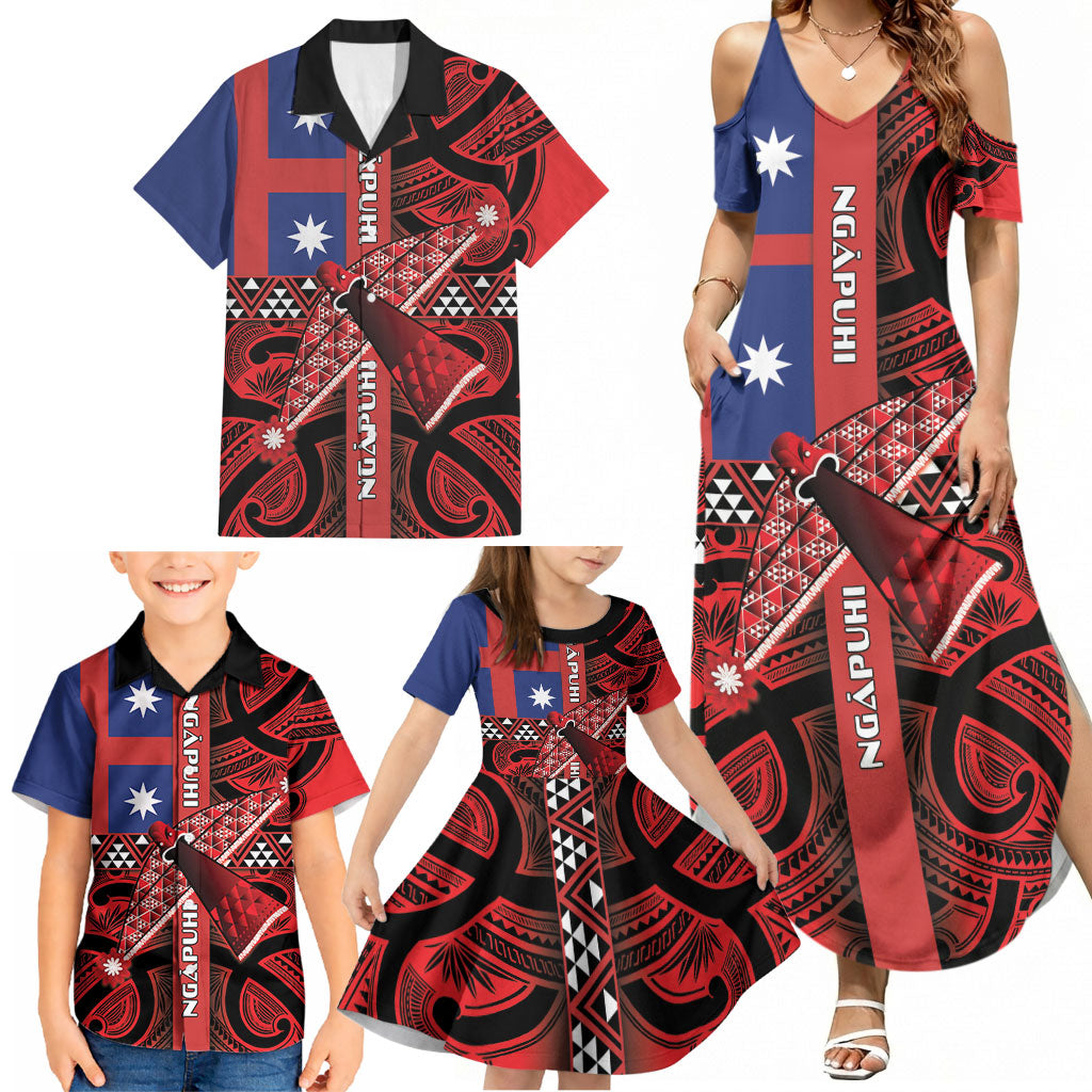 Aotearoa Iwi Ngapuhi Family Matching Summer Maxi Dress and Hawaiian Shirt Tuhoronuku Kite United Tribes Flag Maori Pattern LT22 - Polynesian Pride