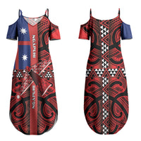 Aotearoa Iwi Ngapuhi Family Matching Summer Maxi Dress and Hawaiian Shirt Tuhoronuku Kite United Tribes Flag Maori Pattern LT22 Mom's Dress Red - Polynesian Pride