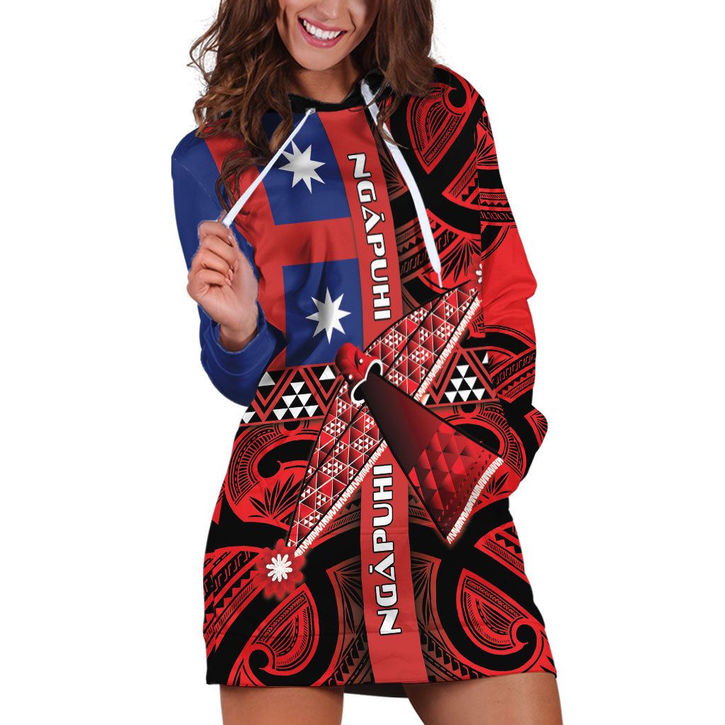 Aotearoa Iwi Ngapuhi Hoodie Dress Tuhoronuku Kite United Tribes Flag Maori Pattern LT22 Red - Polynesian Pride