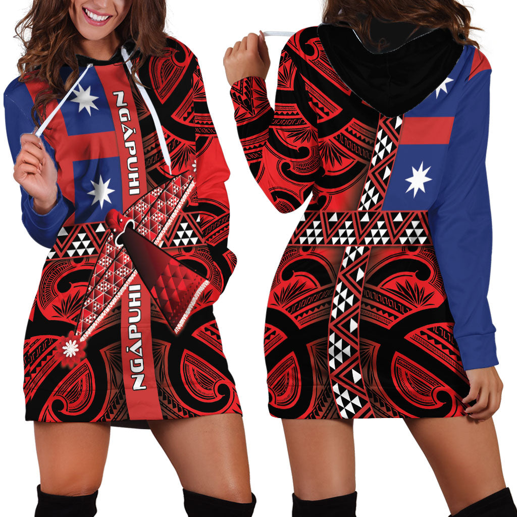 Aotearoa Iwi Ngapuhi Hoodie Dress Tuhoronuku Kite United Tribes Flag Maori Pattern LT22 - Polynesian Pride