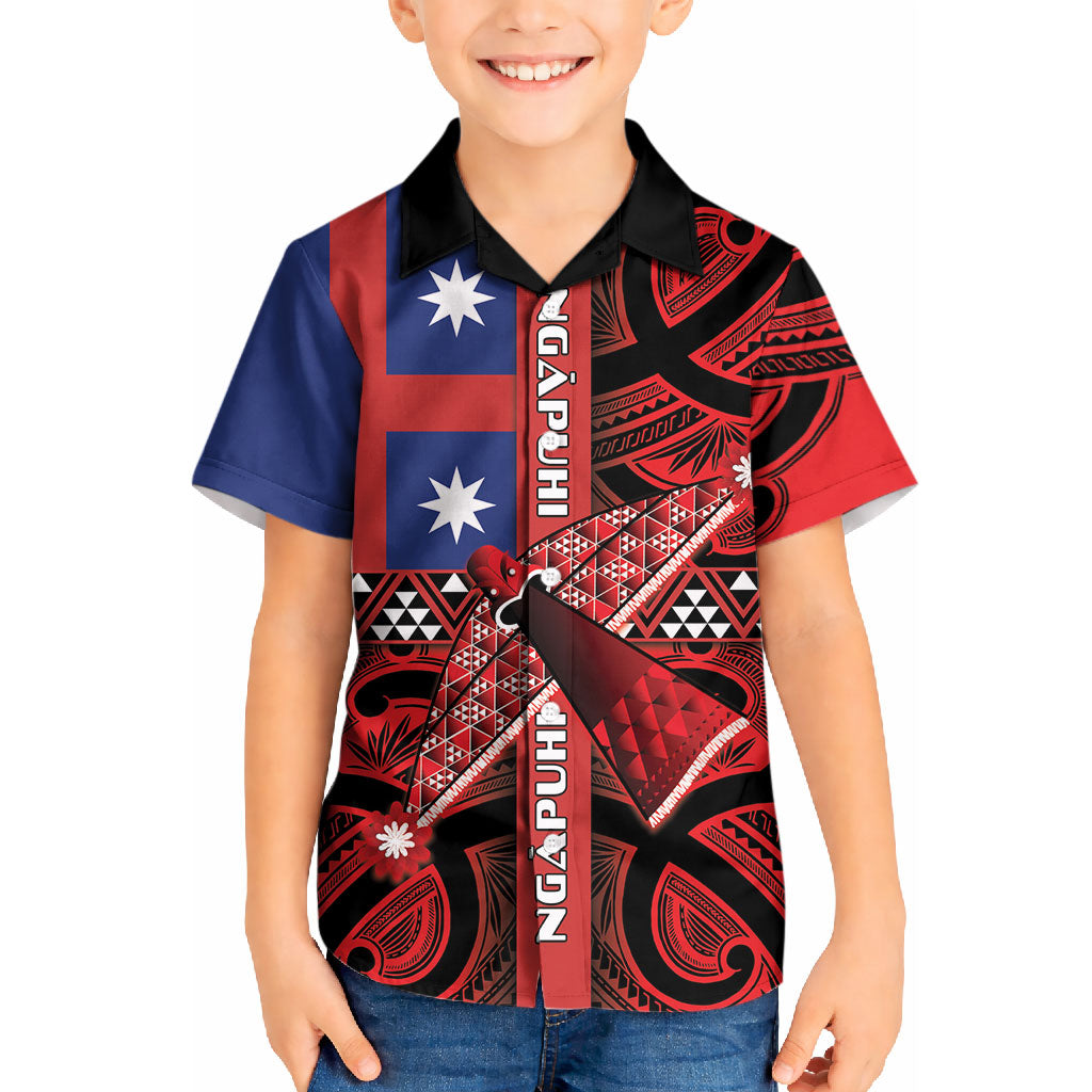 Aotearoa Iwi Ngapuhi Kid Hawaiian Shirt Tuhoronuku Kite United Tribes Flag Maori Pattern LT22 Kid Red - Polynesian Pride