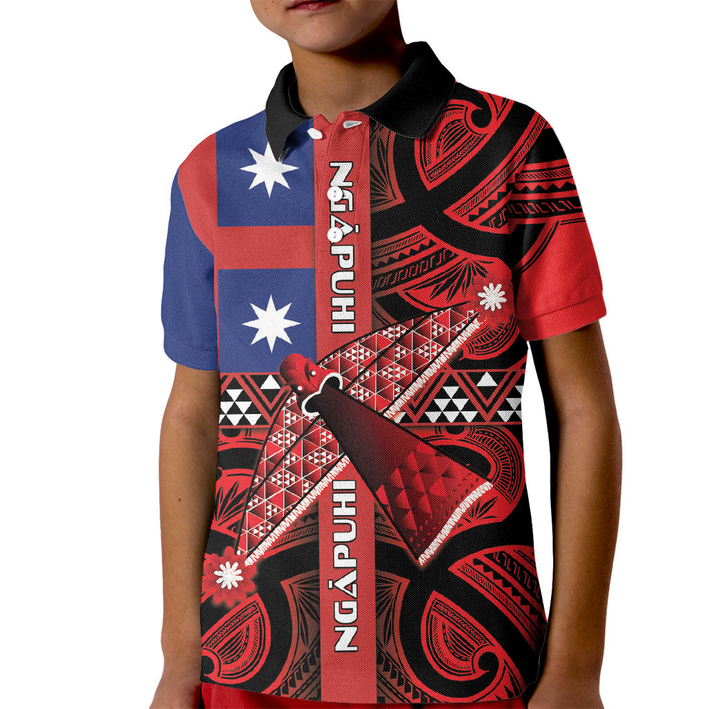 Aotearoa Iwi Ngapuhi Kid Polo Shirt Tuhoronuku Kite United Tribes Flag Maori Pattern LT22 Kid Red - Polynesian Pride