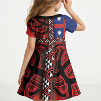 Aotearoa Iwi Ngapuhi Kid Short Sleeve Dress Tuhoronuku Kite United Tribes Flag Maori Pattern LT22 - Polynesian Pride