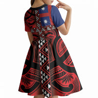 Aotearoa Iwi Ngapuhi Kid Short Sleeve Dress Tuhoronuku Kite United Tribes Flag Maori Pattern LT22 - Polynesian Pride