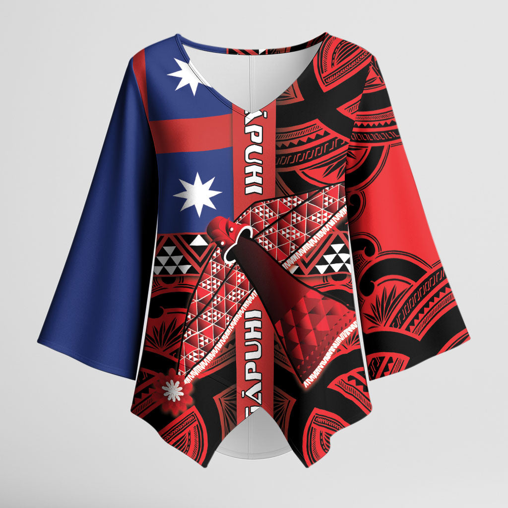 Aotearoa Iwi Ngapuhi Kimono Sleeve Blouse Tuhoronuku Kite United Tribes Flag Maori Pattern LT22 Female Red - Polynesian Pride