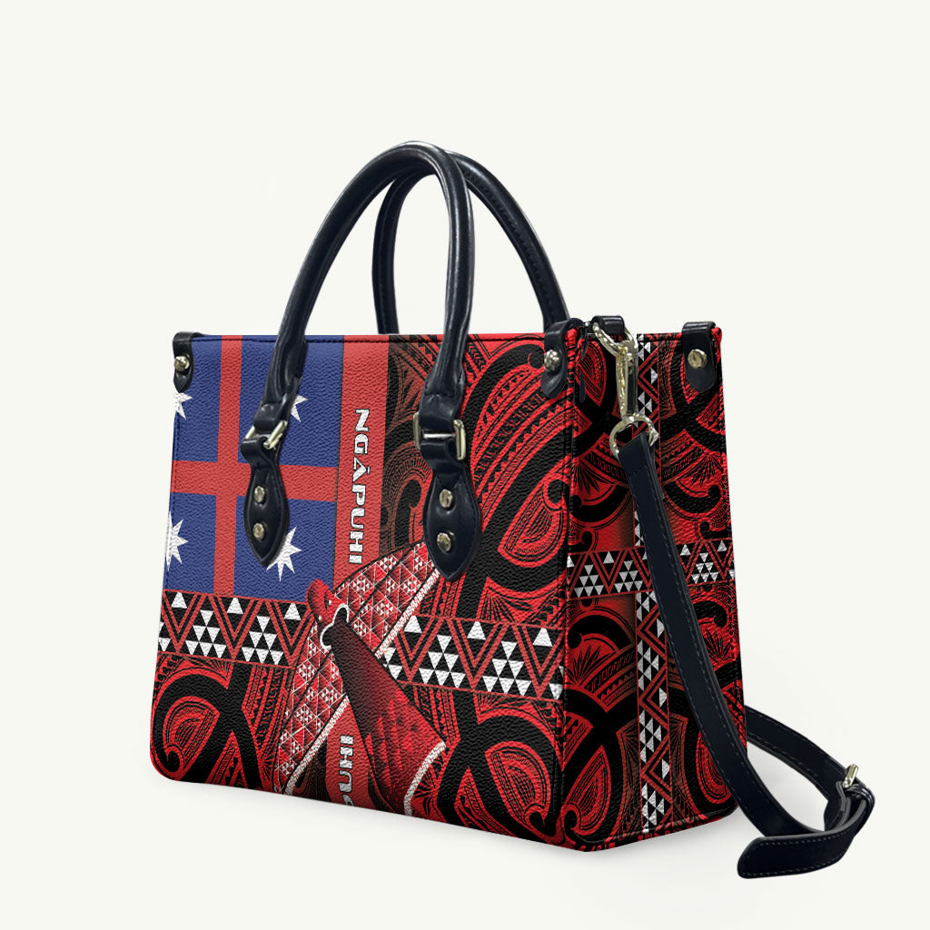 Aotearoa Iwi Ngapuhi Leather Bag Tuhoronuku Kite United Tribes Flag Maori Pattern LT22 Red - Polynesian Pride