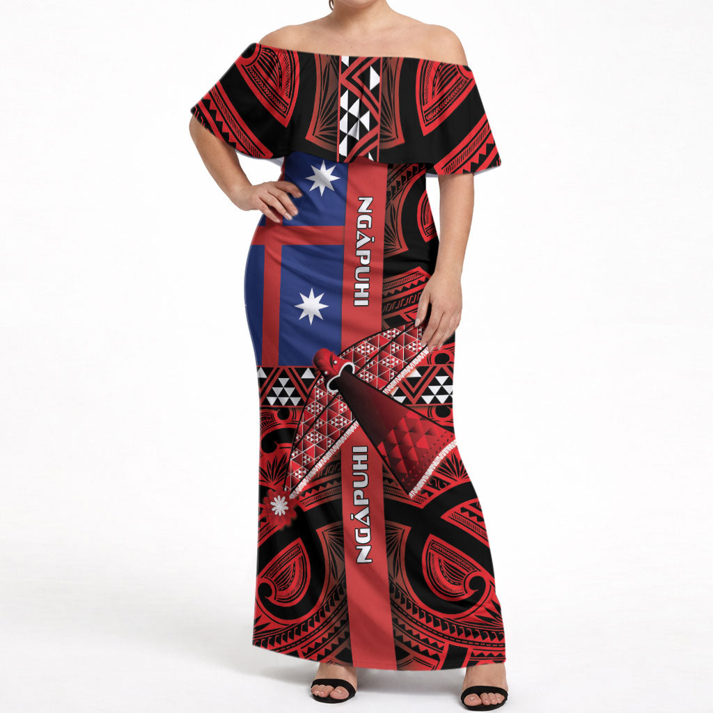 Aotearoa Iwi Ngapuhi Off Shoulder Maxi Dress Tuhoronuku Kite United Tribes Flag Maori Pattern LT22 Women Red - Polynesian Pride