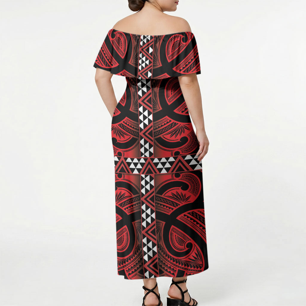 Aotearoa Iwi Ngapuhi Off Shoulder Maxi Dress Tuhoronuku Kite United Tribes Flag Maori Pattern LT22 - Polynesian Pride
