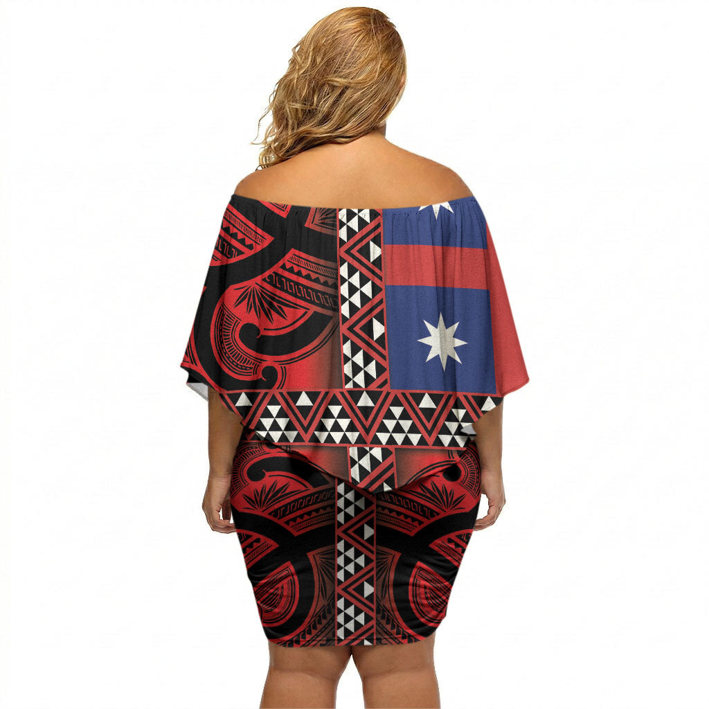 Aotearoa Iwi Ngapuhi Off Shoulder Short Dress Tuhoronuku Kite United Tribes Flag Maori Pattern LT22 - Polynesian Pride