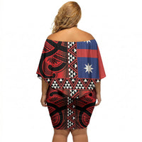 Aotearoa Iwi Ngapuhi Off Shoulder Short Dress Tuhoronuku Kite United Tribes Flag Maori Pattern LT22 - Polynesian Pride