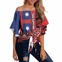 Aotearoa Iwi Ngapuhi Off Shoulder Wrap Waist Top Tuhoronuku Kite United Tribes Flag Maori Pattern LT22 Red - Polynesian Pride