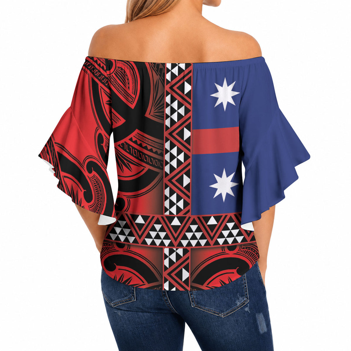 Aotearoa Iwi Ngapuhi Off Shoulder Wrap Waist Top Tuhoronuku Kite United Tribes Flag Maori Pattern LT22 - Polynesian Pride