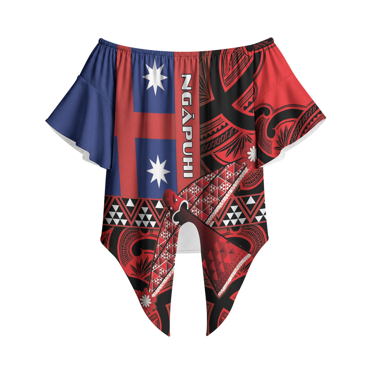 Aotearoa Iwi Ngapuhi Off Shoulder Wrap Waist Top Tuhoronuku Kite United Tribes Flag Maori Pattern LT22 - Polynesian Pride