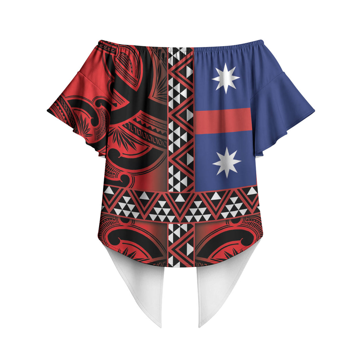 Aotearoa Iwi Ngapuhi Off Shoulder Wrap Waist Top Tuhoronuku Kite United Tribes Flag Maori Pattern LT22 - Polynesian Pride